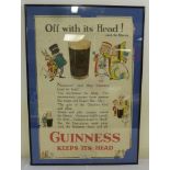 1930s framed and glazed Guinness original poster 75.5 x 50cm
