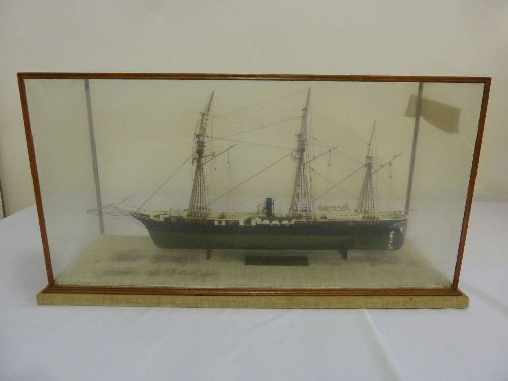 A scale model of Alabama the steam auxiliary warship in glazed wooden case - A/F