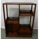 Chinese mahogany display stand, rectangular with one draw and a cupboard with two doors