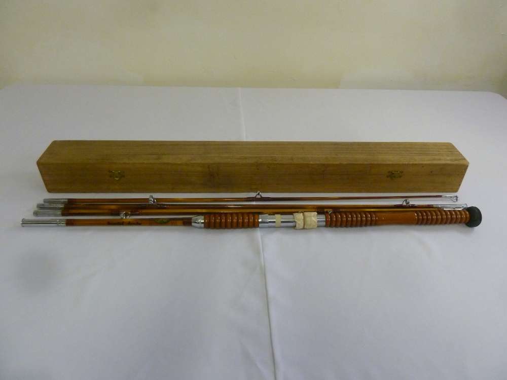A Japanese split cane fishing rod by OBA in original fitted case