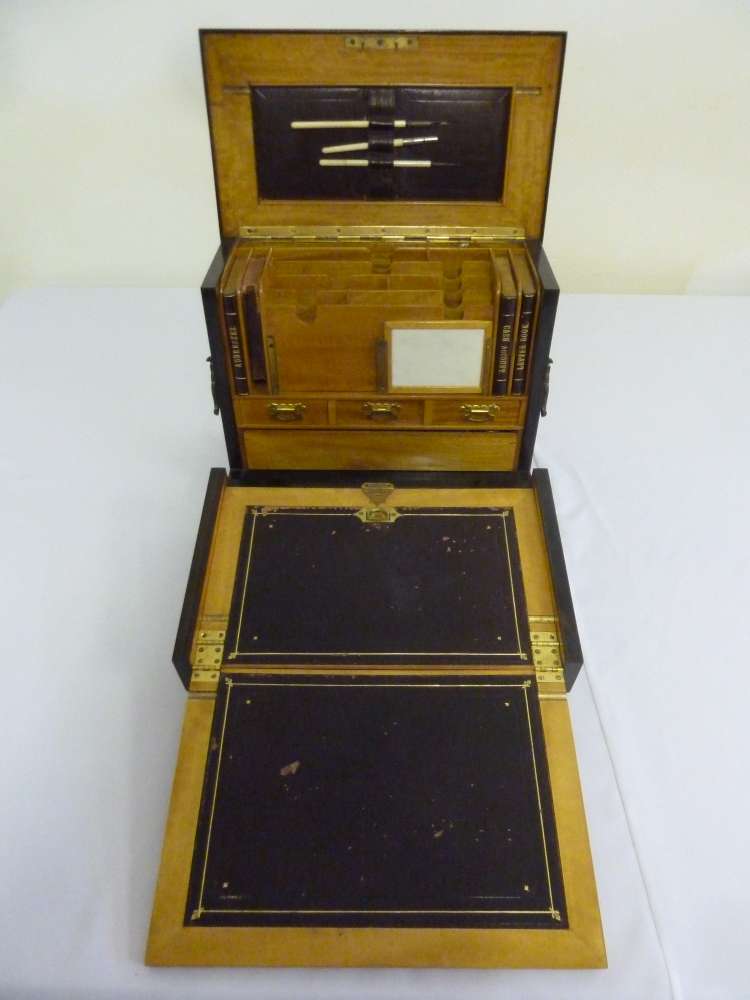 Early 20th century rare wood stationery box, the hinged cover revealing satinwood interior with