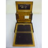 Early 20th century rare wood stationery box, the hinged cover revealing satinwood interior with