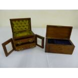 Two walnut jewellery boxes with hinged covers