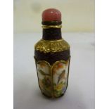 Peking glass snuff bottle with gilt decorations and painted panels