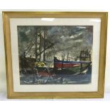 Weiss (1959) a watercolour of fishing boats in dock signed bottom right - 48.5 x 60cm