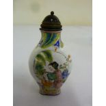 19th century Chinese enamel snuff bottle, pear shaped with images of figures to sides