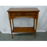 Yew wood hall table with two drawers on turned legs