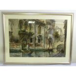 A watercolour of a Venetian canal signed bottom left - 66 x 100cm