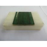 A rectangular white onyx cigarette box, the hinged cover set with malachite - A/F
