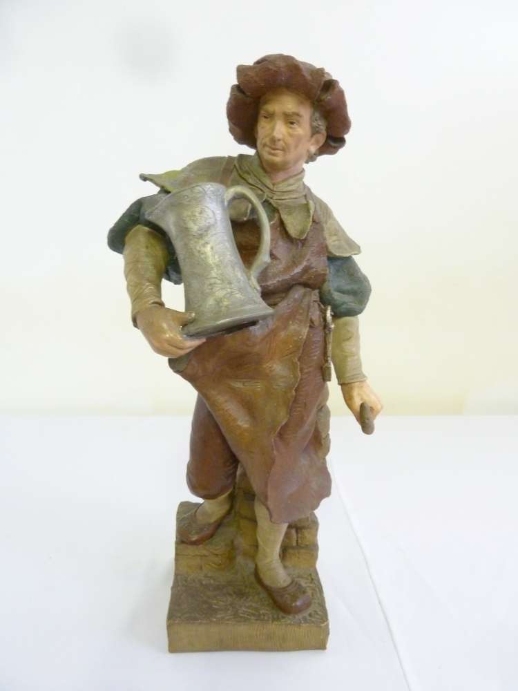 Goldscheider figurine of a silversmith, signed to reverse - A/F