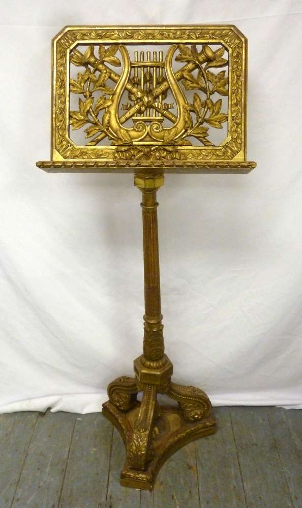 Louis XVI style late 19th century gilded music stand on pedestal base