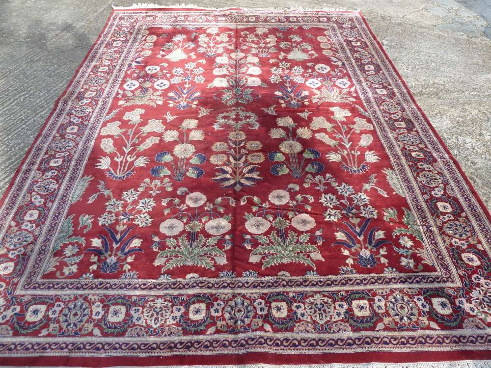 Oriental wool carpet with repeating mogul design and red ground - 360 x 271cm