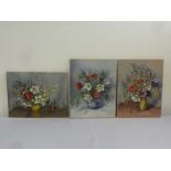 Dorothy Dean three unframed oils on canvas still life of flowers - 35.5 x 45.5cm and 45.5 x35.5cm