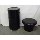 1960s mushroom poufe and a 1960s circular three section drinks cabinet on castors