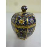 Chinese cloisonn‚ hexagonal pot and cover, the pull off cover with knop finial