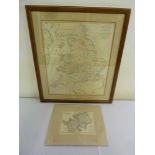 Framed and glazed index map of England and Wales and a mounted map of Hertfordshire