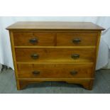 Light oak chest of drawers with brass swing handles on bracket feet