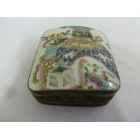 Chinese silvered decorative box, the pull off ceramic cover decorated with vases with flowers