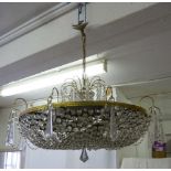 Pair of crystal drop chandeliers, circular with gilt metal mounts- A/F