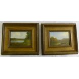 R. Witchard a pair of oils on panel of country landscapes, signed bottom left - 12 x 17cm