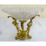 French gilt metal and cut glass table centre piece