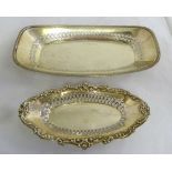 Silver rectangular fruit dish, Birmingham 1935 and an oval pierced silver bonbon dish, Chester 1910