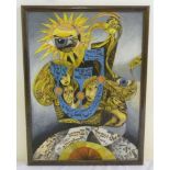 Joe Rose gouache surrealist study on panel title Cabala, signed bottom left, to include