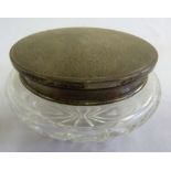 Dressing table glass powder bowl with engine turned silver cover