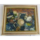 Eric Rolfe oil on panel of a brass band, signed bottom left - 39 x 49.5cm