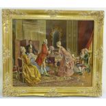 Daporte oil on canvas 18th century French style conversation piece of an interior scene in