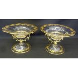 Pair of continental glass comports with gilt decoration and stands
