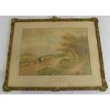 David Cox watercolour of a rural country scene, signed bottom right - 37 x 52cm