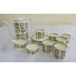 Susie Cooper Venetia coffee set to include coffee pot, milk jug, sugar bowl and six cups and