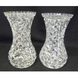 Pair of cut glass baluster form vases