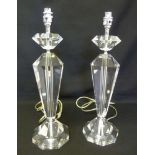 Pair of cut crystal table lamps on raised octagonal bases A/F