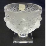 Lalique bird vase on raised square base, signed Lalique to the base