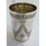 A Victorian silver beaker engraved to the sides with floral swags, London 1894