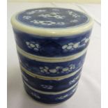 Chinese Kangxi blue and white tiered box with prunus blossom decoration