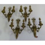 Four Edwardian gilt metal two branch wall lights A/F