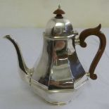 Silver coffee pot by Walker and Hall in early 18th century style, panelled pear shaped on raised