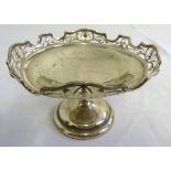 Silver cake stand scroll pierced border on raised circular base, Sheffield 1908 by Martin and Hall