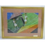 Andre Lhote mixed media of tennis players, signed bottom right - 35 x 53cm