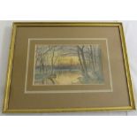 Edward Matthews watercolour of woodland and lake at dusk, signed bottom left and dated 1880 - 13