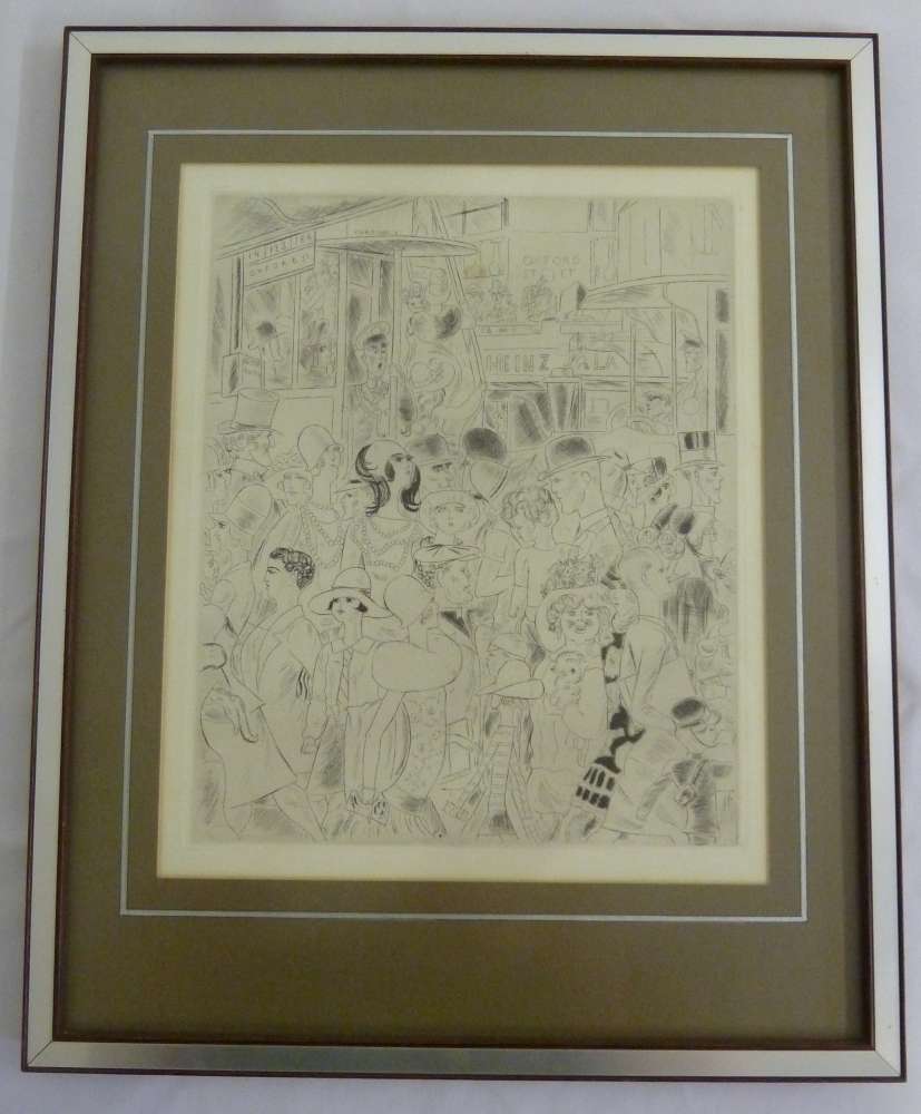 Charles Laborde etching titled Oxford Street, provenance to verso - 27 x 22cm