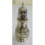Queen Anne silver sugar castor by Charles Adams, pear shaped, pierced pull off cover the sides later