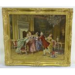 Mine oil on canvas 18th century French style conversation piece in gilded frame, signed bottom right