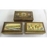 Three Persian decorative cigarette boxes with pull off covers