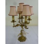 Gilt metal five branch Art Nouveau style table lamp