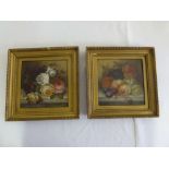 E Steele 1884 a pair of still life of fruit and flowers signed bottom right label to verso - 17.5