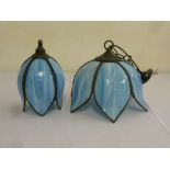 Tiffany style blue glass and metal light shades